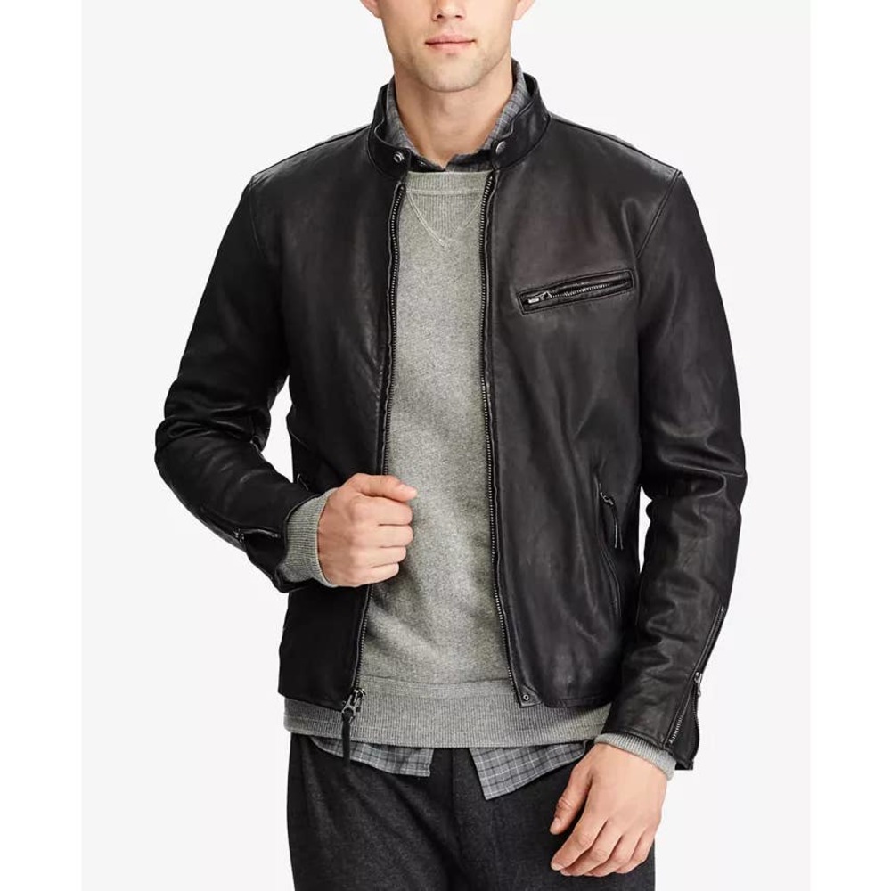 POLO RALPH LAUREN Men's Café Racer Leather Jacket